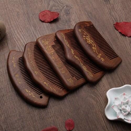 Black and Golden Sandalwood Thick Anti-Static Sandalwood Handmade Wooden Comb Women Bag Comb 13cm Thick Sandalwood Comb