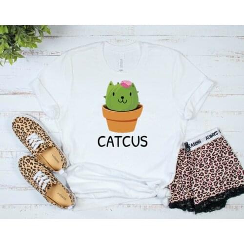 Cat Plant Gift Cactus Shirt top woman Cotton Kawaii Fashion Shirt O Neck graphic Mama Tshirt Plus Size Short Sleeve Top Tees y2k
