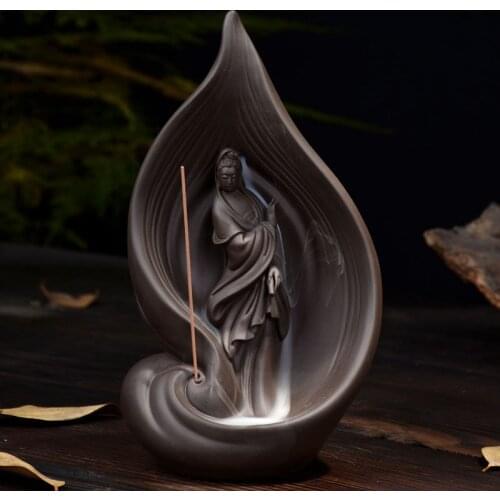 Creative Avalokitesvara Burner Backflow Tower Incense Cones Burner Incense Stick Holder Ceramic Censer Home Decoration Teahouse