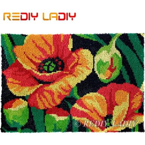 Latch Hook Rug Chunky Yarn Tapestry Kits DIY Carpet Rug Poppies Flowers Knitted Floor Mat Crochet Cushion Arts & Crafts 85*57cm