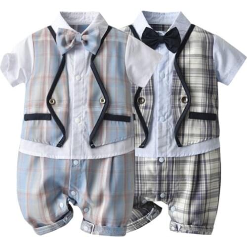 2021 Summer Newborn Kids Boys Waistcoat Gentleman Jumpsuits Clothes Baby Boys Rompers Short Sleeve Children Rompers