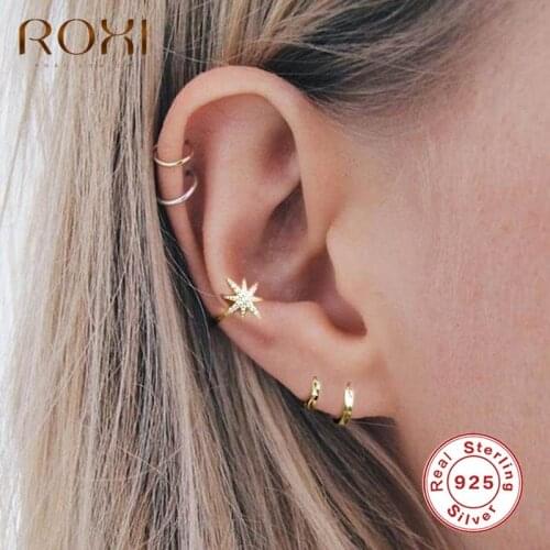 ROXI Fashion Star Ear Cuff Non Pierced Micro Pave CZ Zircon Small Sized Girl Clip Earring for Women 925 Sterling Silver Jewelry