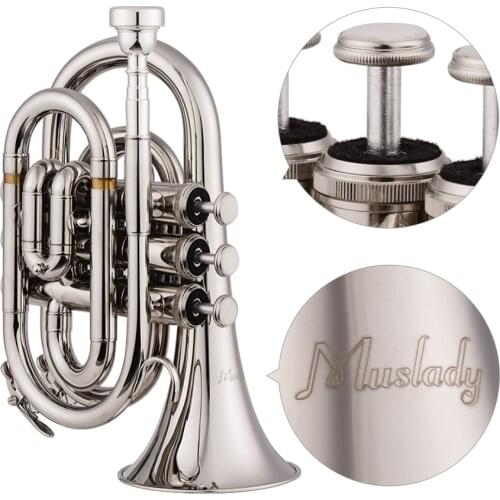Muslady Mini Pocket Trumpet Bb Flat Brass Material Wind Instrument with Mouthpiece Gloves Cleaning Cloth Carrying Case