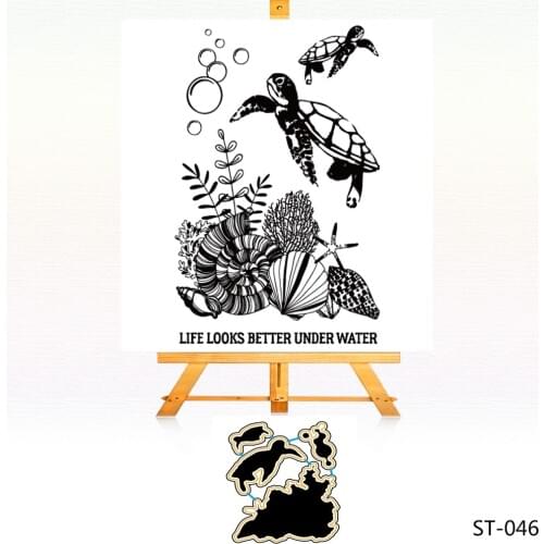 Lurking sea turtle Design Cutting Dies and Clear Stamp Set for DIY Scrapbooking Photo Album Decoretive Embossing Stencial