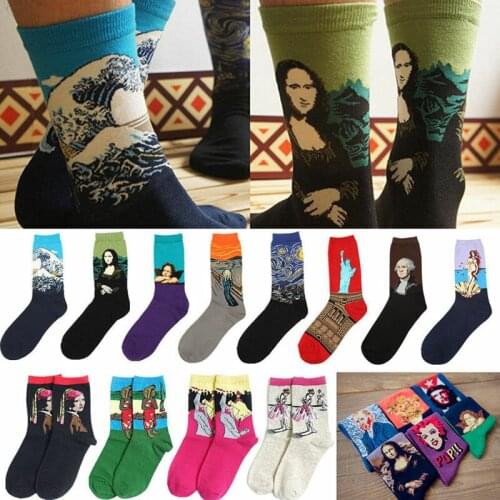 3d print art socks women men cotton harajuku style famous painting sock van Gogh Mona Lisa da Vinci Vintage Renaissance Socks