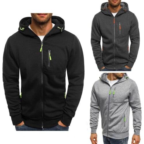 2021 New Hooded Long Sleeve Men Jacket Autumn Winter Zipper Pockets Jacket Sweatshirt Male Clothing