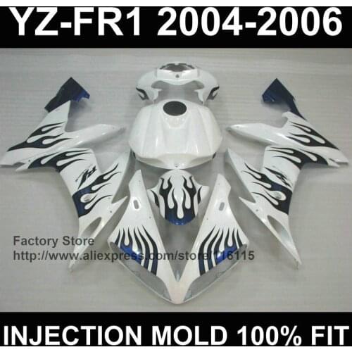 MOTOMARTS Blue flame classic white for YAMAHA YZF R1 2004 2005 2006 fairings YZF1000 1 YZFR 04 05 06 fairing set Full injection