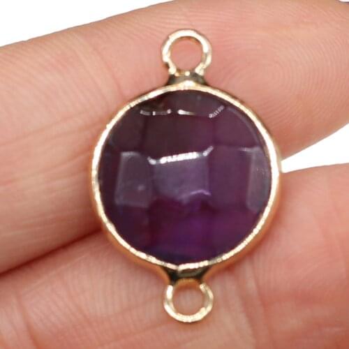 Natural Stone Connector Amethyst Round Shape Pendant For Jewelry Making Necklace Bracelet Accessories Gift For Women Men 15x24mm