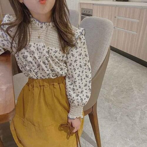 Autumn Girls Floral Suit Kids Lace Shirt + Short Skirt Two-Piece Sets Pastoral Style Of A Lady 2-7 Years Old ChildrenS Clothing