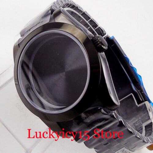 Fit NH35A NH36A ETA 2824 2836 MIYOTA 8215 39mm Polished Black PVD Watch Case Jubilee Strap Flat Sapphire Crystal Screwdown Crown