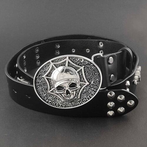 38MM Rock Punk Genuine Leather Belt with Skull for Men #01
