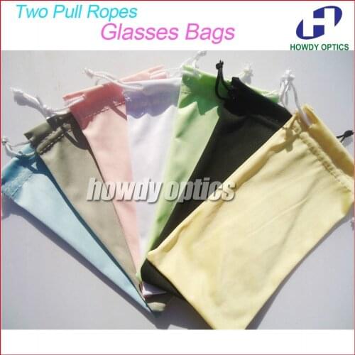 50pcs Quality 100% Polyester 175gsm microfiber Two Pull Ropes 7 Colors Sunglass Eyewear Glass Cloth Bag Pouch eyeglasses bags
