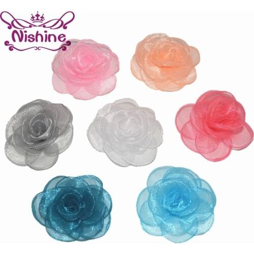 Nishine 20pcs/lot Handmade 6cm Burned Silk Gauze Flower With/Without Clip Diy Girls Hair Accessories 20 Colors