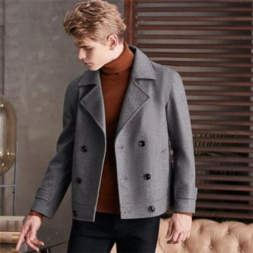Double-breasted woolen jacket mens пальто veste homme 2021 autumn winter new style lapel handsome woolen coats short clothes