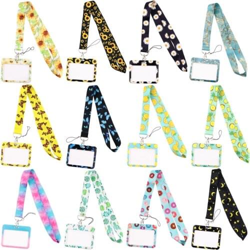 ER1287 Pineapple Lemon Sunflower Daisy Lanyard Credit Card ID Holder Badge Man Women Travel Bank Bus Business Card Cover Badge