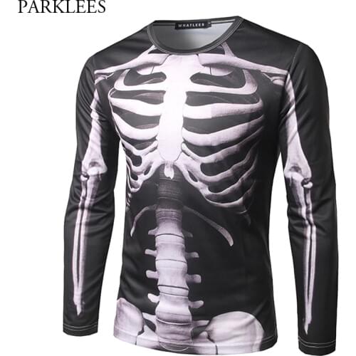 Skeleton 3D Print Halloween Costume T-shirt Men 2019 Funny Slim Fit O Neck Mens Party T Shirts Harajuku Hip Hop Tee Shirt Homme