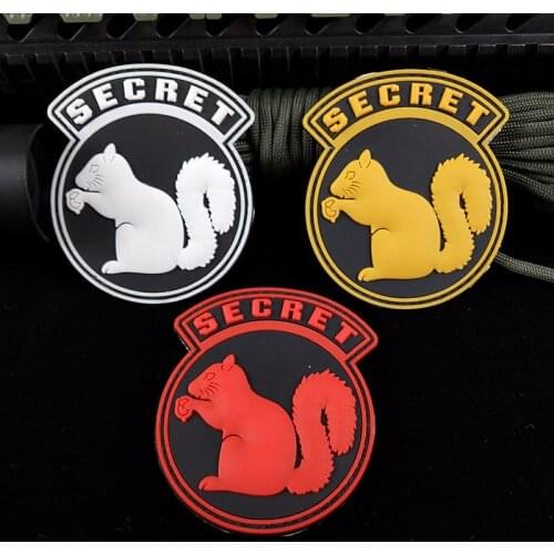 T-N PVC Black Man Top Secret Squirrel Rubber Sticker Patches Hook&Loop Army Tactical Army Badge for Clothing Bags Custom Patch