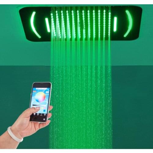 Phone Control LED Light Shower Head Waterfall Rainfall Showerheads Bathroom 304 SUS Brushed Shower Heads Black