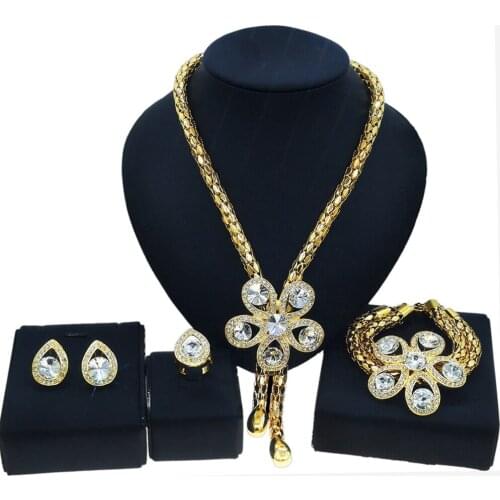 Yulaili Luxury Brazilian Wedding Exquisite Jewelry Set and Nigerian Bride Flower Necklace Earrings Bracelet Ring Jewelry Sets