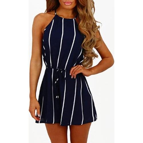 Jumpsuits Womens Stripe Printed Jumpsuit Summer Casual Slim Short Sleeve V-neck Beach Rompers Sleeveless Bodycon Sexy Playsuit