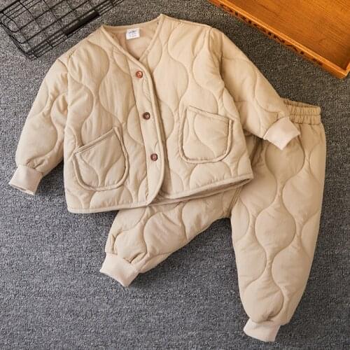 Winter Warm Kids 2 Pcs Suit 1-7 y Children Clothing Baby Girls and Boys Thin Cotton Coats Pants Tracksuit 12 - 24 Month Homewear