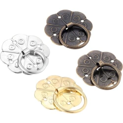 5sets Ring Handle Flower Shape Pulls Antique Bronze Gold Silver Plum Round Knob 30mm/1.18inch Mini w/Nails Kitchen Accessories
