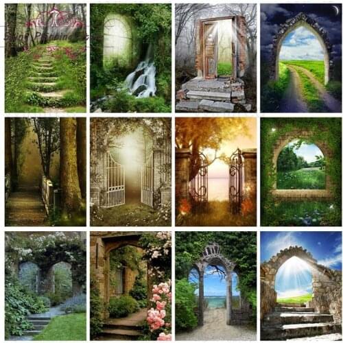 5D Diamond Painting Green Forest Landscape Scenery Outside The Stone Arch Diamond Embroidery Full Square Round Drill Wall Art