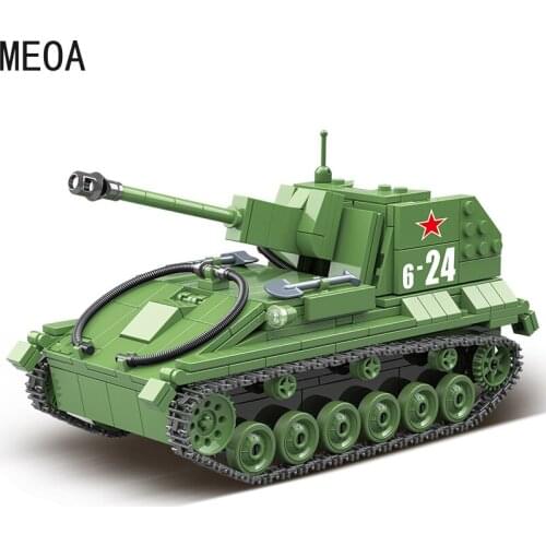 601pcs WW2 Military Russia SU-76M Light Tank Soldier Army Weapon Building Blocks Assault City Bricks DIY toys gifts for children