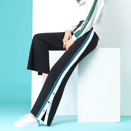 Open Side Pants Slacks Wide Leg Sport Casual Trousers Side Button Pants Pantalons -1 Pair Pants Women Plus Size Femme AA5071