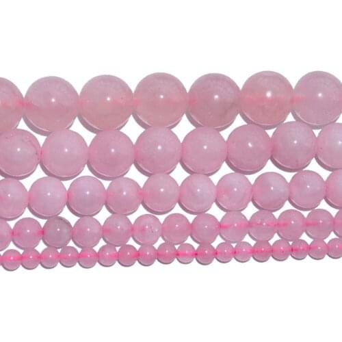 LF Natural Stone Beads Smooth Powder Rose Quart Natural Stone Pink Crystal Round Loose Beads For Jewelry Making Bracelet 4-12mm