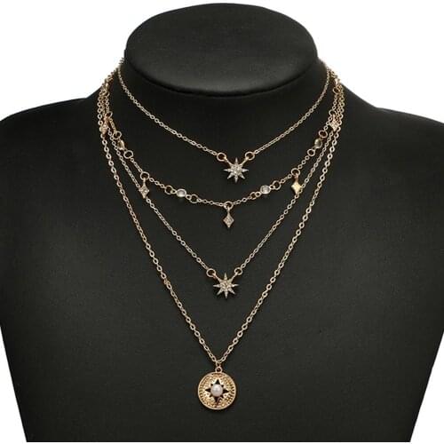Boho Women Multi Layers Imitation Pearl Star Pendant Chain Necklace Jewelry Gift stainless steel jewelry woman top quality