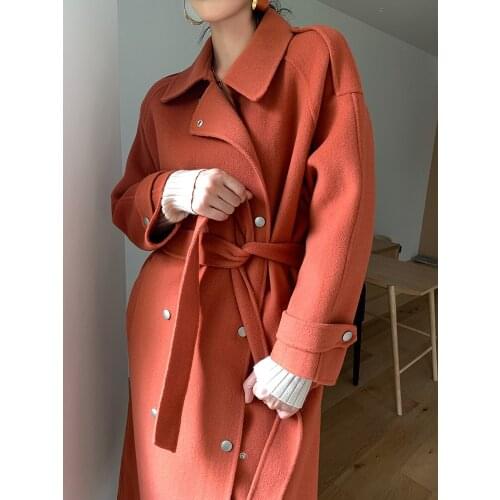 Light cooked cashmere tweed childrens coat 2021 winter new medium and long double breasted double-sided tweed coat temperament