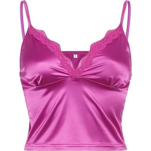 Womens Camisole, Sexy Sleeveless V-neck Satin Lace Sling Top for Travelling Vacation Dating Party Holiday