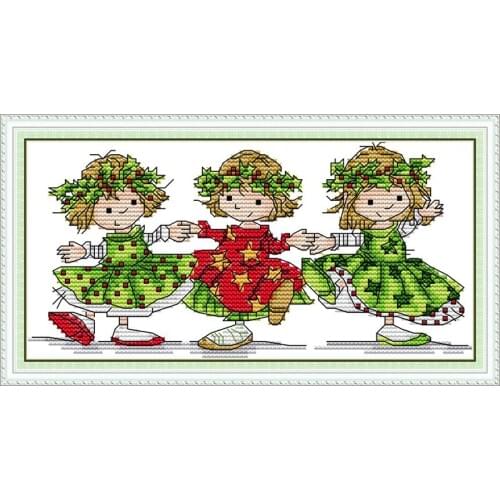Everlasting Love Three Dancing Girls Chinese Cross Stitch Kits Ecological Cotton Printed 14 11CT DIY Wedding Decoration For Home