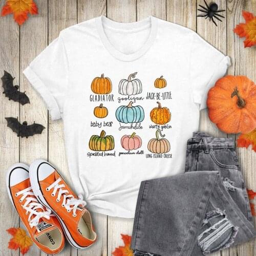 Pumpkin Varieties unisex tshirt Cute Pumpkin Womens Fall Womens Thanksgiving Halloween shirt Foodie 100% Cotton O Neck goth y2k