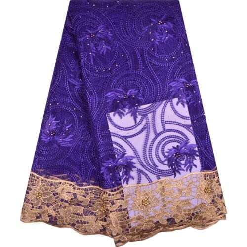 Good Quality Purple French Lace Fabric With Stones African Lace Fabric Latest Tulle Laces Fabric For 5 Yards Dress Material 1250