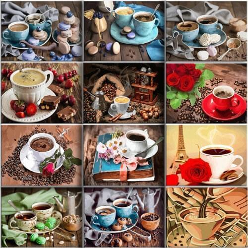 Coffee Cake DIY Painting By Numbers In The Kitchen Modern Home Wall Art Picture Kits Acrylic Handpainted Oil Painting For Gifts