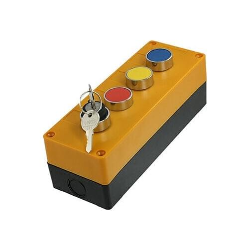 Red Yellow Blue Cap Momentary Key Lock Switch Push Button Station AC 240V 400V