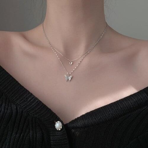 Hot selling 925 sterling silver jewelry with bohimia butterfly double layered clavicle chain for female birthday gift wholesale