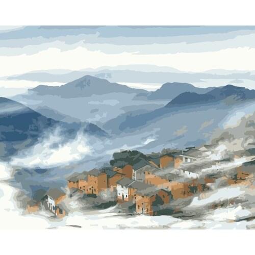 MaHuaf-i279 Room Home Decor Wall Art Ancient village DIY Painting By Numbers On Canvas Frameless Modern Realist Wall Pictures