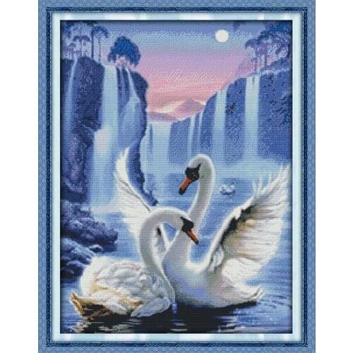 Love of Swan Patterns Counted Cross Stitch 11CT 14CT Cross Stitch Sets animals Cross-stitch Kits Embroidery Needlework-9