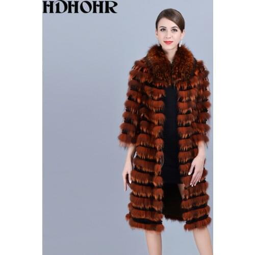 HDHOHR 2021 New 100% Real Silver Fox Fur Coat Winter High Quality Real Fur Jacket Women 100cm Long Colorful Genuine Fox Fur Coat