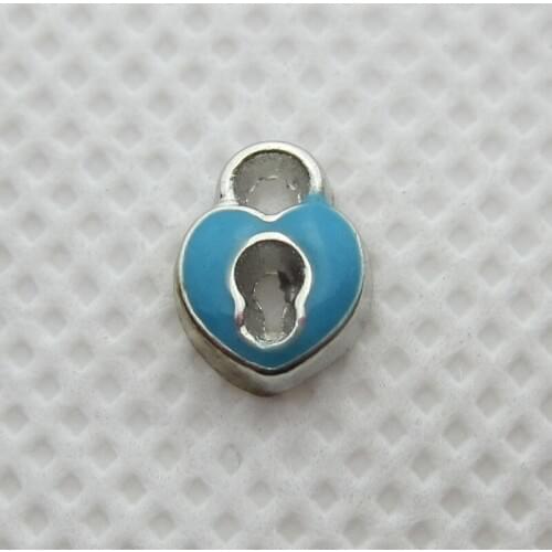 New Arrival 20pcs/lot Blue Heart Lock Floating Charms Living Glass Memory Lockets Pendants DIY Jewelry Accessories Charm