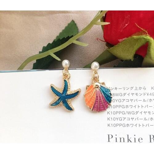 New Fashion Unique Shell Scallop Starfish Imitation Pearls Earrings For Women Girls Simple Metal Earrings Jewelry Summer Beach