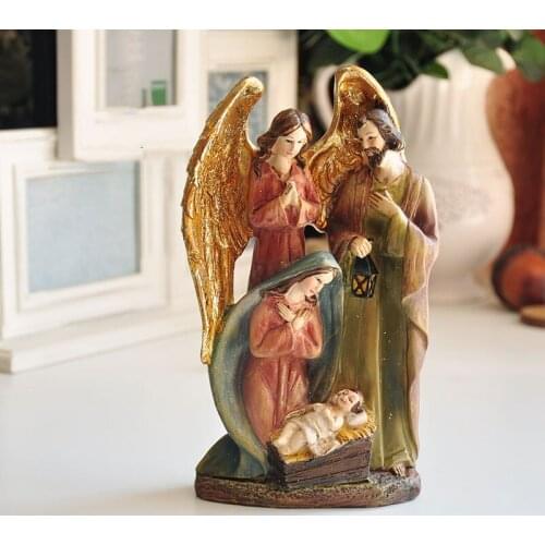 Painted Catholic Nativity Scene Figures Christ Statue Set Christmas Town Home Living room desktop Decoration Gifts For father