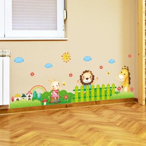 Cartoon Lion Giraffe Rabbit Skirting Line Stickers For Kids Rooms nursery Baseboard Animals Wall Decal Wall Art Decoration