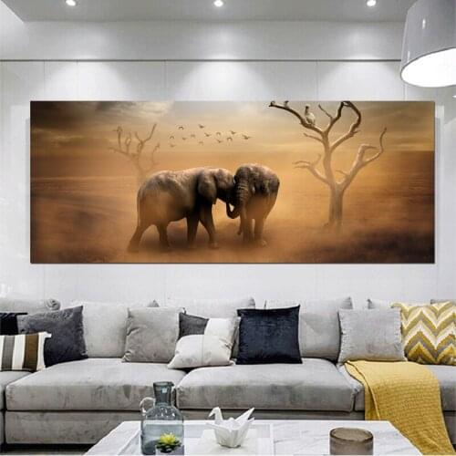 RELIABLI ART Two Elephants Fighting Animal Pictures Canvas Paintings Modern Wall Art Poster For Decorative Living Room No Frame
