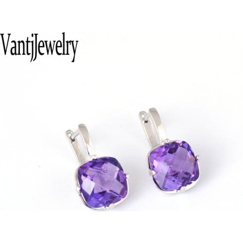 Elegant Natural Amethyst Earrings Sterling 925 Silver Crystal for Woman Lady Party Birthday Jewelry Gift Box Free Shipping