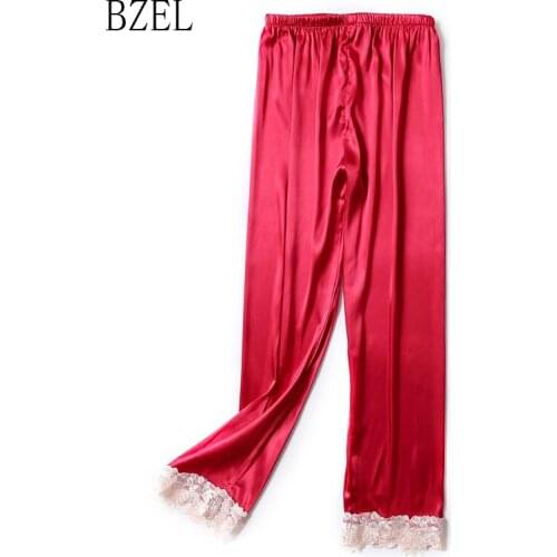 BZEL Silk Satin Women Pajama Pants Soft Comfortable Sleepwear Long Pants Nightwear Lingerie Women Solid Lace Home Wear Trousers