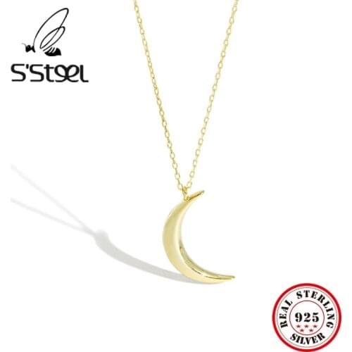 SSTEEL Moon Necklcaes 925 Sterling Silver For Women Korean Minimalist Trendy Long Pendants Necklace Colgante Plata 925 Jewelry